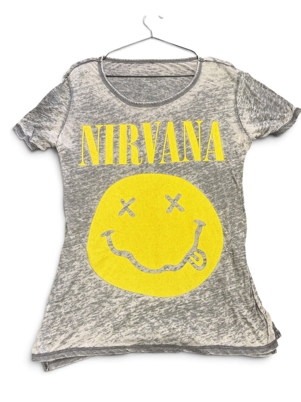 Nirvana XL T-Shirt Gray Yellow Smiley Face Graphic
